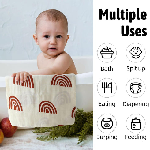 LifeTree Baby Muslin Washcloths, Soft 6 Pack Baby Wash Cloths Unisex for Boys Girls, 70% Viscose from Bamboo and 30% Cotton Bath Face Towels, Bibs...