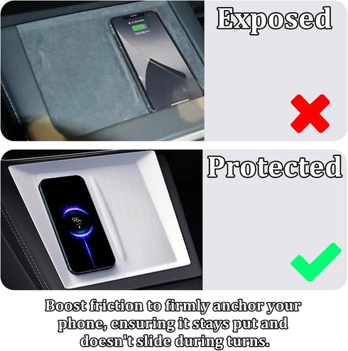 Center Console Wireless Charger Silicone Mat for Tesla Highland Model 3 2024, Anti-Slip Waterproof Phone Pad for Wireless Charging, Tesla Interior...