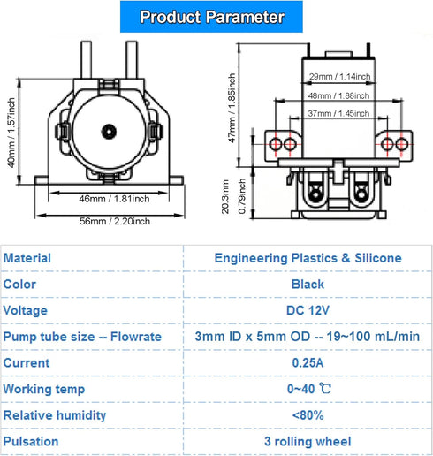 2PCS DC 12V Lab Dosing Pump 100mL/min Peristaltic Pumps Chemical Water Liquid 3mm ID x 5mm OD for Aquarium Analytical Home Bonsai Irrigation Water...