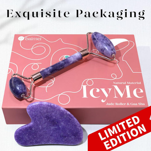 BAIMEI Jade Roller & Gua Sha Set Face Roller and Gua Sha Facial Tools for Skin Care Routine and Puffiness, Self Care Gift for Men Women - Purple...