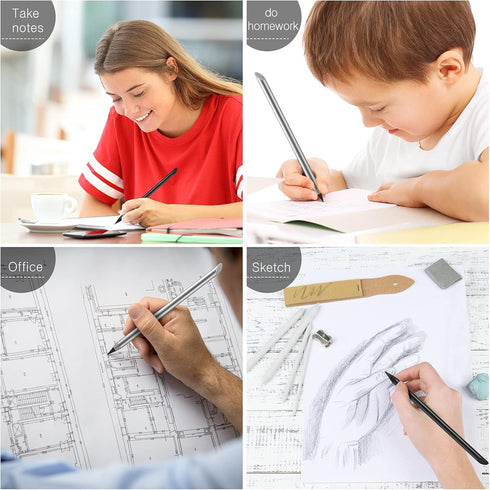 2 Pieces Metal Inkless Pen Inkless Erasable Pencil Metallic Pencil Aluminum Pencil for Writing, Drawing, Drafting, Home Office School Supplies (Bl...