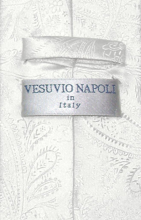 Vesuvio Napoli Off-White PAISLEY NeckTie Handkerchief Matching Mens Neck Tie Set...