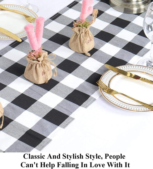 Partisout Buffalo Check Table Runner Checked Table Runner with Tassel Bluffalo Plaid Table Runners Washable Cotton Linen Table Cover Gingham Table...