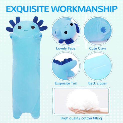 Long Axolotl Stuffed Animals, Soft Long Axolotl Plush Pillow Cute Axolotl Plush Body Pillow Gifts for Kids Girlfriend(Blue, 50cm)...