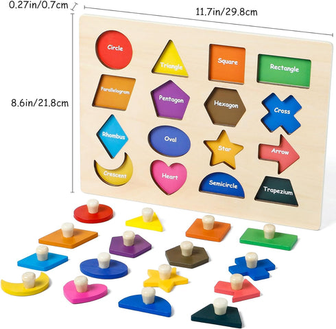Shape Puzzles Wooden Puzzles for Toddlers, Peg Puzzle Montessori Shape Sorter Toys Wooden Shape Board Puzzles, Preschool Learning Educational Toy ...