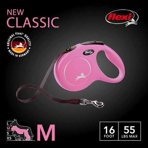 FLEXI New Classic Retractable Dog Leash (Tape), Ergonomic, Durable and Tangle Free Pet Walking Leash for Dogs, 16 ft, Medium, Pink...