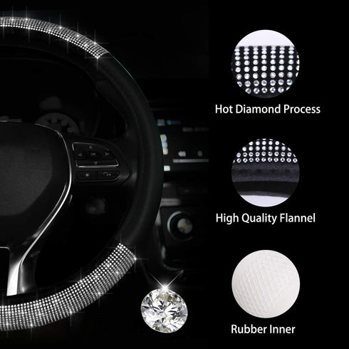 Diamond Car Steering Wheel Cover, Bling Crystal Rhinestone Car Steering Wheel Cover Universal, 15 Inch Anti-Slip Wheel Protector for Women or Men,...