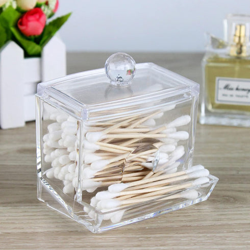 10 Ounce Cotton Swab Pad Holder With Lid Large Acrylic Clear Bathroom Organizer, Cotton Ball Holder Apothecary Jar for Makeup Pads/Toothpicks/Dent...