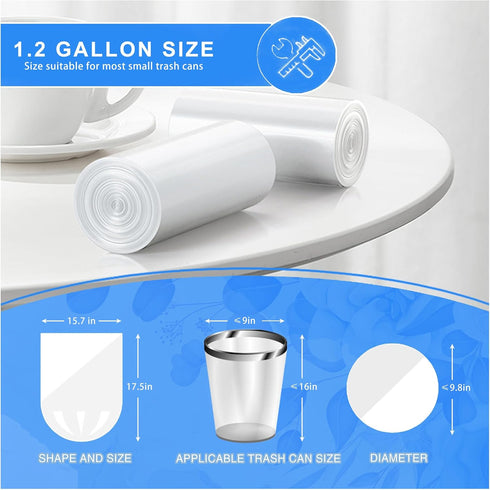 Small Trash Bags 1.2 Gallon, 108 Count Garbage Bags Bathroom Mini Trash Can Liners, fit 4.5-5 Liter White...
