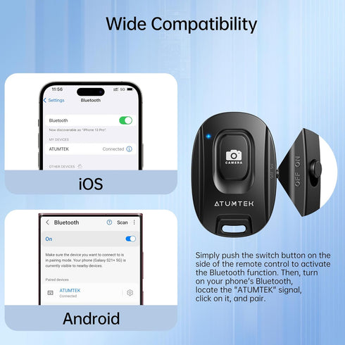 ATUMTEK Camera Remote Shutter for iPhone and Android Smartphones (2 Pack), Wireless Phone Remote Control Selfie Button for Photos and Videos (Blue...
