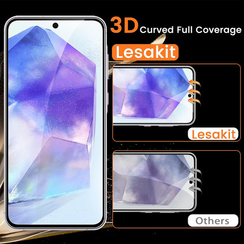 4+4 Pack Samsung Galaxy A55 5G Screen Protector, 4 Pack Tempered Glass Screen Protector with 4 Pack Camera Lens Protector, 9H Hardness Anti-Finger...