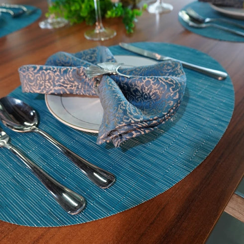 Placemats,Red-A Imitation Bamboo Oval Woven Vinyl Heat Resistant Placemats Washable Table Mats for Kitchen Table Set of 4,Blue...