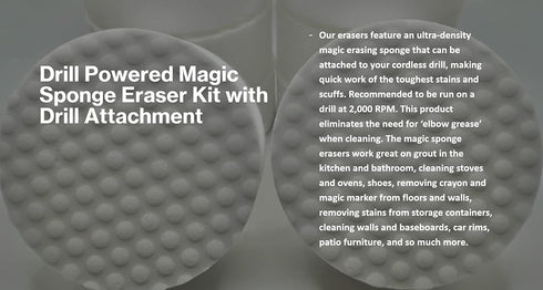 3.5” Drill Powered Magic Sponge Eraser 6 Pieces Kit with Drill Attachment | 25% Thicker Ultra Durable Melamine Cleaning Eraser Pads for Bathroom K...