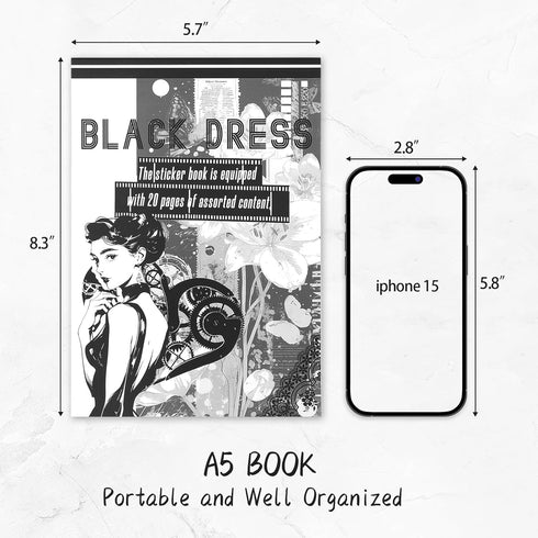 Dizdkizd Black and White Themed Elegent Women Sticker Book for Scrapbooking, Journaling, 194 Vintage Pre-Cut Stickers for Junk Journaling, Planner...
