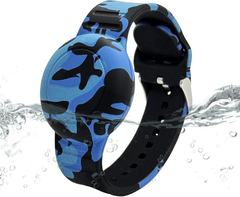 Waterproof AirTag Bracelet for Kids, Soft Silicone Air Tag Hidden Holder Case Compatible with Apple Airtag, Adjustable Anti-Lost Printed Strap GPS...