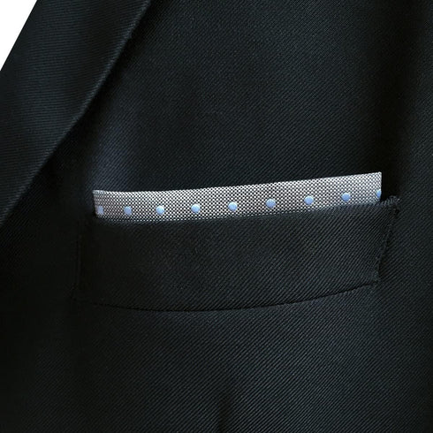 S&W SHLAX&WING Grey Blue Dots Silk Business Matching Pocket Square 12.6 inches Large...