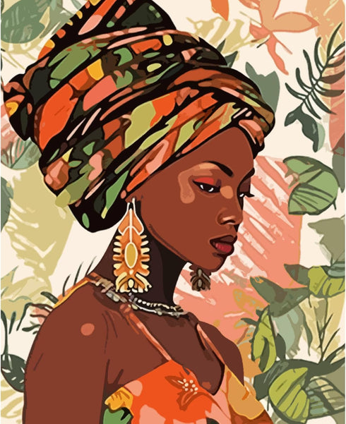 African America Painting Afro Black Girl Art Paint by Number Kits 16 x 20 inch Canvas DIY Tropical Green Leaves Oil Painting for Kids Adults Begin...
