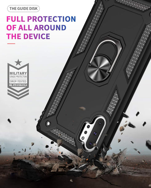 Androgate Samsung Galaxy Note 10+ Military-Grade Case with HD Screen Protectors & Metal Ring Holder Stand - Black...