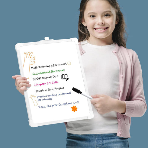 SUNEE Small Dry Erase Board with Hanging, 8.5x11 Magnetic White Board with Marker, Double-Sided Dry Erase Whiteboard for Students - Planning, Draw...