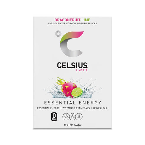 CELSIUS® On-the-Go Powder Sticks Dragonfruit Lime, Essential Energy 2.8 Oz (14 Sticks per Pack)...