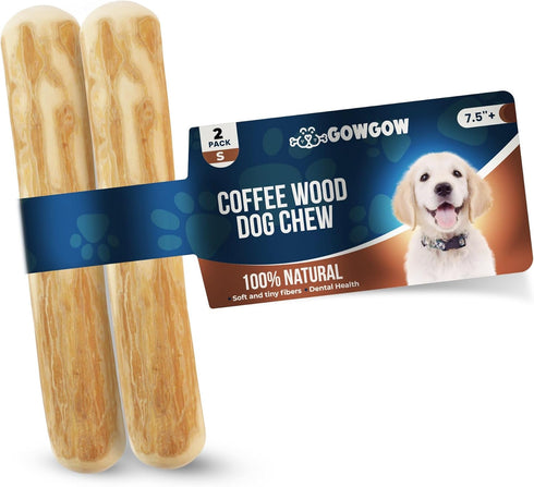Coffee Wood Dog Chew Stick for Small Dogs, 7.5'', 2 Pack Size S - 100% Natural Chew Toys - Teeth Cleaning, Stress Relief, Dog Health - Organic...
