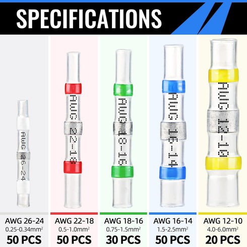 200PCS Solder Seal Wire Connectors, Self Soldering Heat Shrink Butt Connector Solder Sleeve Waterproof Insulated Electrical Butt Splice Wire Termi...