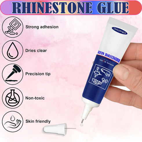 Jewelry Adhesive Glue with Flatback Crystal Rhinestones kit, 6 Sizes 2500Pcs Sapphire No Hotfix Rhinestones for Nail Art Craft Makeup with Bow Twe...