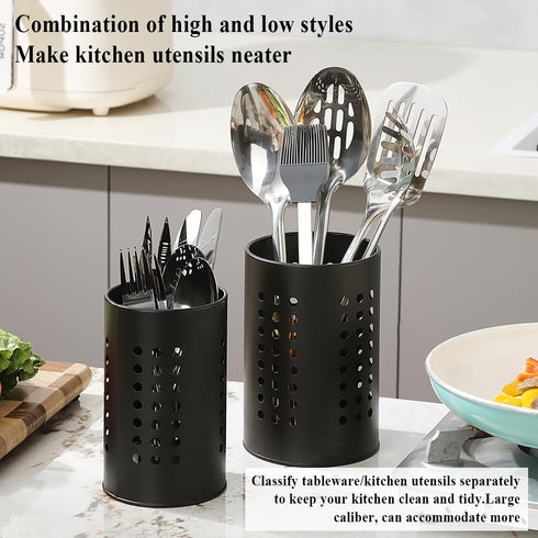 Kitchen Utensils Holder for Countertop Pack of 2, Stainless Steel Black Utensils Caddy, Farmhouse Stylish Organizer and Kitchen Decor Utensil Croc...