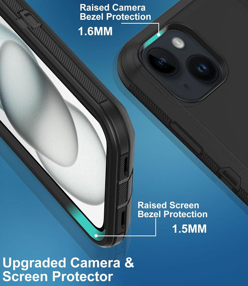 for iPhone 15 Case, with Built in Screen Protector Heavy Duty Drop Protection,Full Body 3 Layer Rugged Shockproof Dust Proof Tough Protective Phon...