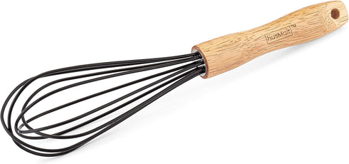 10" Silicone Whisk with Wood Handle - Black Whisk Head, Perfect for Pancake Batter, Eggs, Cake Mix, Blending, Gravy and Sauces...
