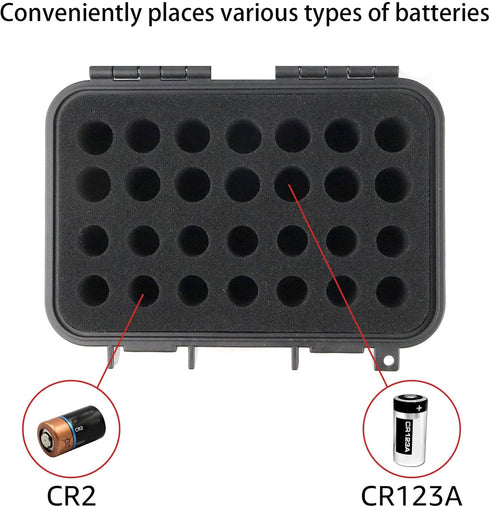 CR2 CR123A Lithium Battery Organizer Case, 28 Slots, Waterproof Hard Case for CR17345/CR16340/CR18350, Explosionproof Batteries Storage Holder for...