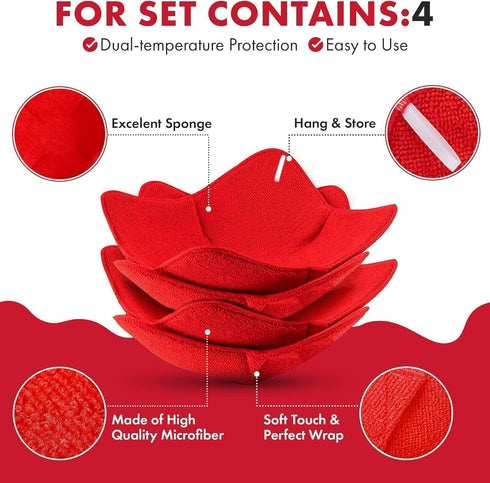 Microwave Bowl Huggers Warmers for Food Microfiber Heat Resistant Food Warmer Set Microwave Safe Handle Hot and Cold Bowls Holder Without Burning ...