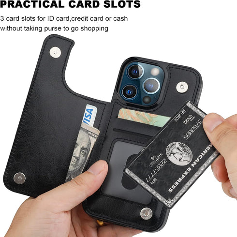 Compatible with iPhone 13 Pro Wallet Case with Card Holder, PU Leather Kickstand Card Slots Case, Double Magnetic Clasp Durable Shockproof Cover 6...