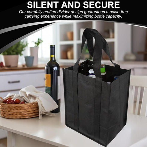 Bottle Bag, Bottle Carrier Bag with 6 Compartments Dividers for Bottles, Reusable Wine Bottle Holder Bag with carry handle for Picnic, Travel, Sho...
