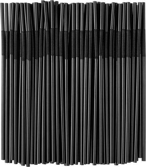 300 Pcs Black Flexible Plastic Straws, BPA-Free Disposable Bendy Straws, 10.2" Long and 0.23'' Diameter...