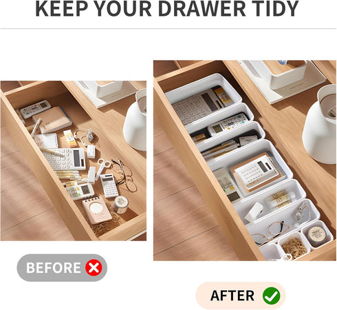 8 Pack Interlocking Desk Drawer Organizer Set, Vanity Storage Bins, Various Size Divider Trays for for Makeup, Jewelry, Utensils, Accessories or G...