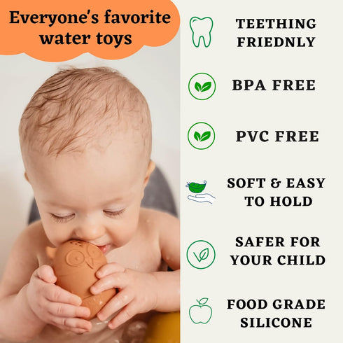 Mold Free Silicone Bath Toys, Baby Bath Toys 6-12 Months, Toddlers 1-3, Non Toxic Infant Bathtub Toy, Water Toys, Pool Toy, Dishwasher Safe (Coral...