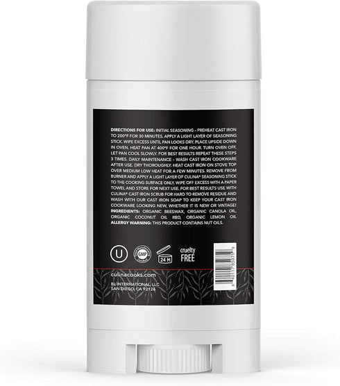 Culina Cast Iron Seasoning Stick | 100% Organic Ingredients | Best for Non-stick Cooking & Restoring | for Cast Iron Cookware, Skillets, Pans & Gr...