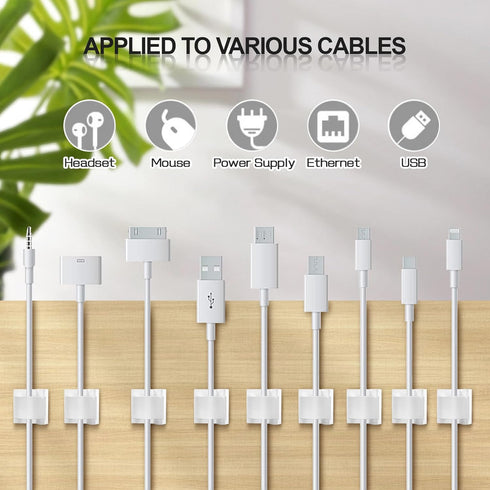 50 Pcs Cable Management Under Desk, Xuuza Adhesive Cable Clips Cord Keeper Organizers for Phone Chargers, Computer Mouse Cables, Lightning Chargin...