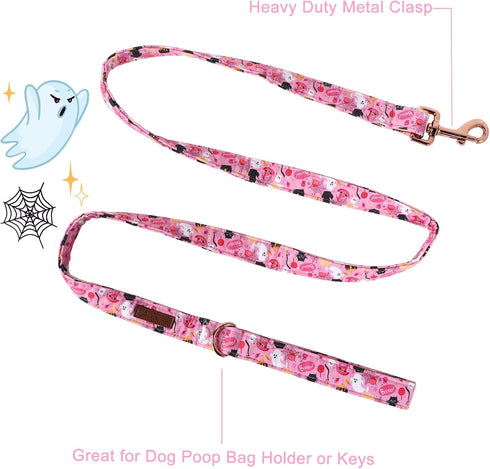 Halloween Dog Leash Match Dog Collar, Sturdy Durable Hawaii Cotton Dog Leash, Pink Dog Training Leash for Small Medium Large Dog...