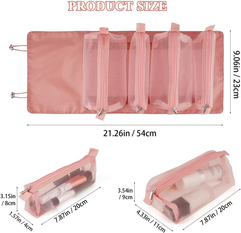 Detachable Cosmefic Bag, 4 IN 1 Removable Portable Toiletry Travel Hanging Makeup Bags Organizer,Bathroom Bag for Shower (Pink)...