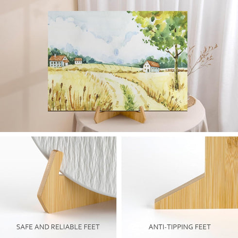 Plate Stands for Display, 8 Inch Plate Holders for Displaying, Bamboo Picture Frame Stand for Tables, Tabletop Easels, Decorative Stand for Platte...