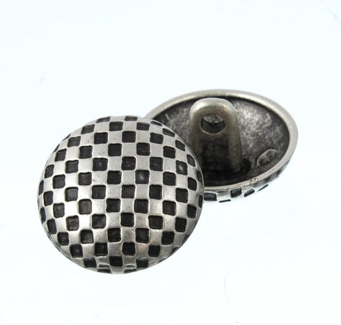 Mibo 8pcs Zinc Die Cast Shank Button - Half Ball with Checkered Pattern - 32L(20mm) - Antique Silver...