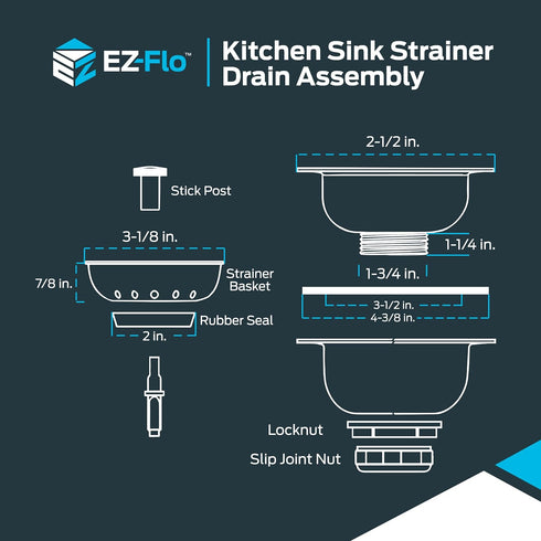 EZ-FLO Kitchen Sink Strainer with Flange and Slip Joint Nut, Standard Shank with 3-1/2 Inch to 4 Inch Opening, Stainless Steel, 30017...