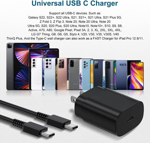 for Samsung s21 s22 USB C Charger, 25W Super Fast Phone Charger Type C Wall Charger with 10ft USBC to USBC Fast Charging Cable for Samsung Galaxy ...