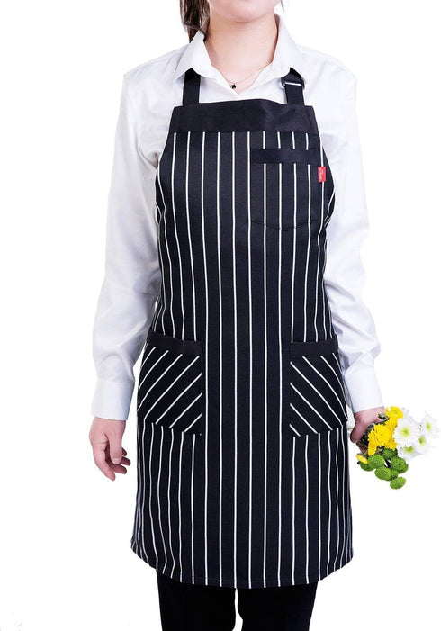Aprons for Women and Men, Kitchen Chef Apron with 3 Pockets and 40" Long Ties, Adjustable Bib Apron for Cooking, Serving - 32" x 28" - Black/White...