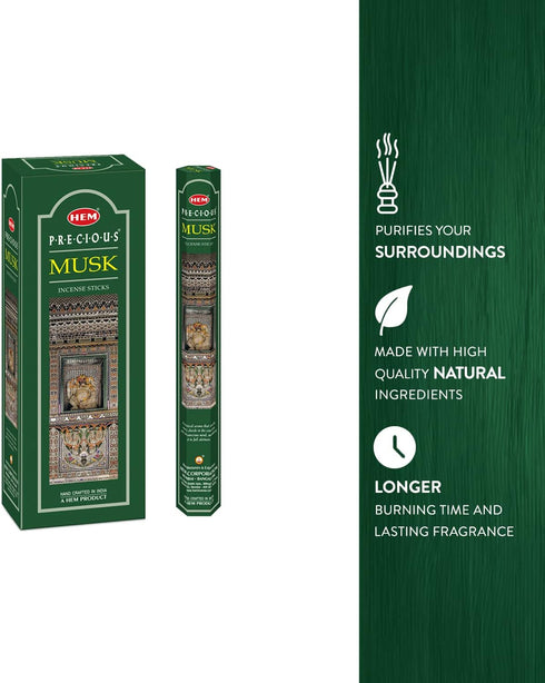 Hem Precious Musk Fragrance Incense Sticks, 120 Count...