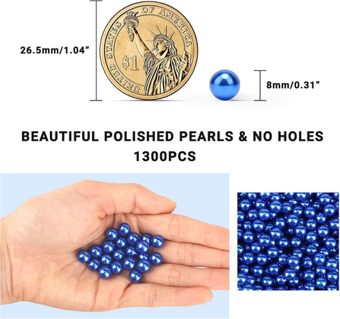8mm/0.31in Pearl Beads for Vase Fillers, 1300PCS Round Pearls for DIY Jewelry Necklaces, Table Scatter, Wedding, Birthday Party, Home Decoration, ...