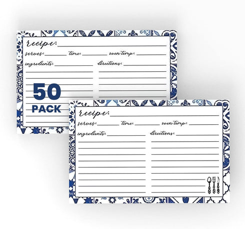 Recipe Cards 4" X 6" Double-Sided Premium Thick Card Stock Great Gift for Amateurs or Experienced Chefs (Pack of 50) (Blue)...
