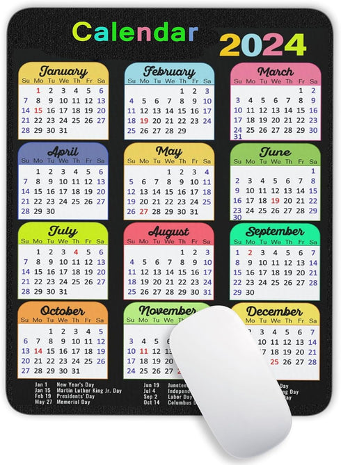 2024 Color Calendar Vertical Mouse Pad, Gaming Calendar Mouse Mat with Custom Design, Square Waterproof Mouse Pad Non-Slip Rubber Base MousePads f...
